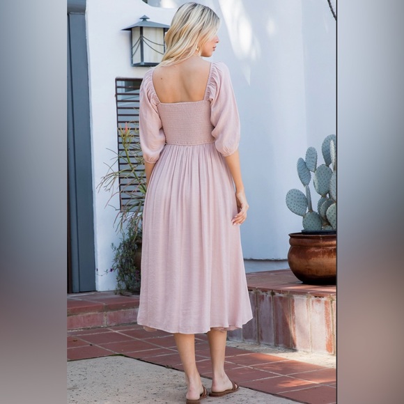 Bohemian Smocked Flowy Midi Dress - Picture 3 of 4